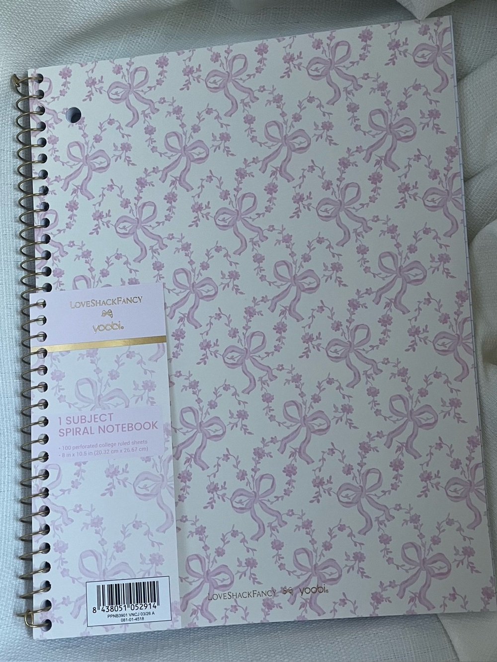 Loveshackfancy Target 1 subject spiral note book pink bows